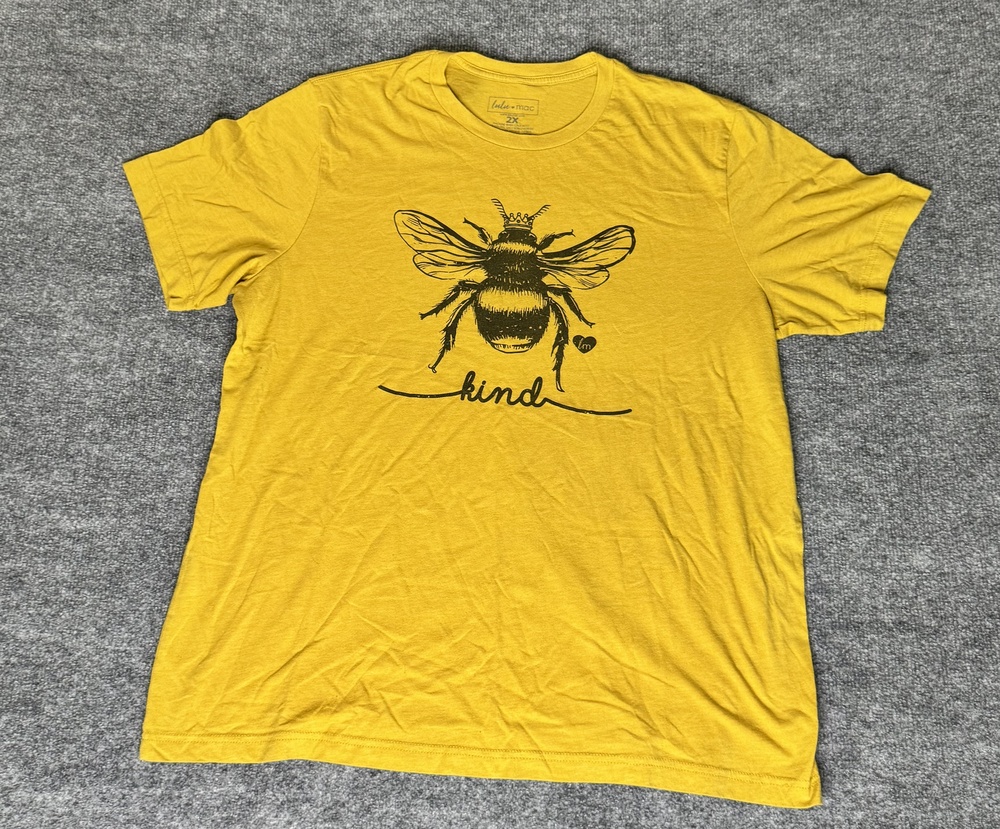 Lulu Mac Shirt Womens 2X Yellow Bee Kind Graphic Crew Neck Casual Basic Cotton